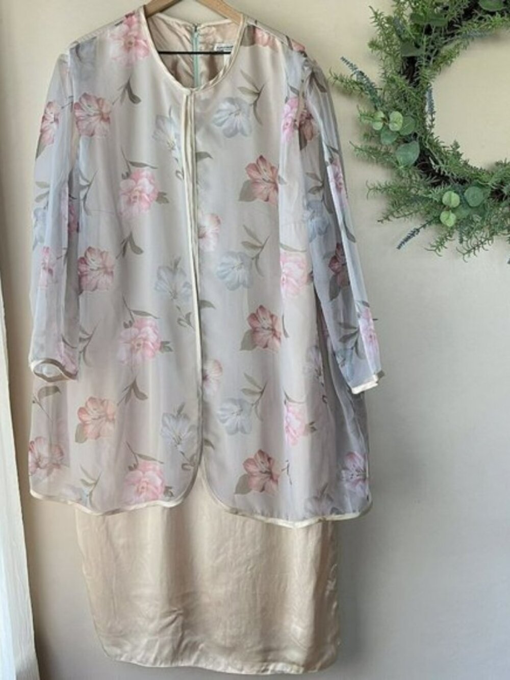 Vintage 80s After Dark Champagne Floral Dress